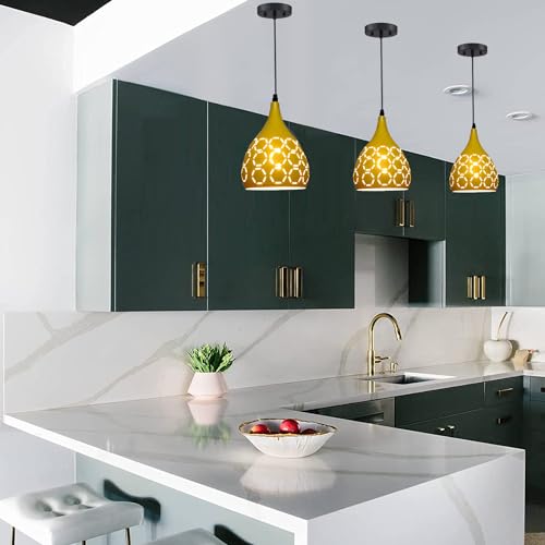 Image of GreyWings Yellow Aluminium Hanging Pendant Light for Ceiling Decorative Hanging Light,(Bulb not Included) Pack of 1