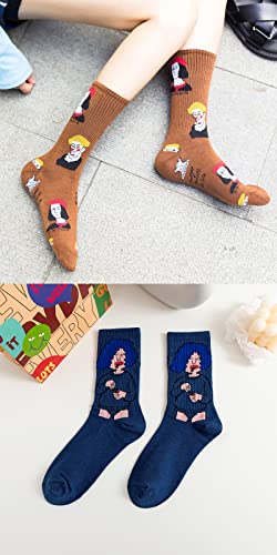 5 Pairs Cotton Aesthetic Novelty Funny Crew Socks for Women Teens Girls Casual Collection Dress Black White4