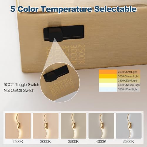 Image of Modern Wall Sconce Set of 2, 31.5 Inch 5CCT Dimmable LED Vanity Light Fixture, Gold Wall Lamp 2500K-5300K Hardwired, Indoor Bathroom Light Over Mirror for Bedroom Living Room Hallway