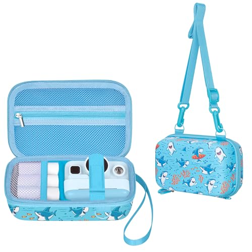 Leayjeen Funda Protectora para Cámara de Fotos Instantánea Infantil Compatible con Gofunly/CHAKEYAKE/GREENKINDER/CAMCLID y Papel de Impresión, Cumpleaño Regalos para niños (Solo Funda) Requin Bleu