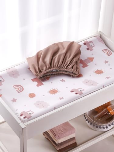 Image of TILLYOU Changing Pad Cover Set in Soft Jersey Material - Fits 32 inch /34''x16 Contoured Pad for Babies, Block car