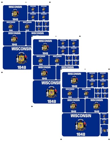 QTAOEIONG 3 Pcs America United States USA US Wisconsin WI State Flag Decal Adhesive Stickers Self Adhesive Sticker (Blue Wisconsin WI)