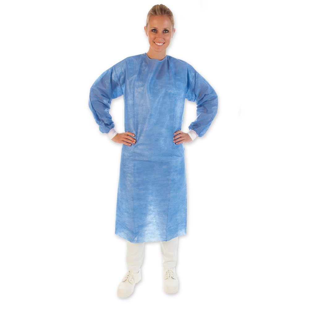 FRANZ MENSCH 50 Stück Kittel steril | SMS, Box, blue, XL, L: 130cm, Umfang: 155cm, Infektionsschutzkittel, OP-Schutzkittel, Einwegkittel