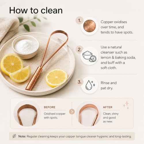 Image of Habbits Copper Tongue Cleaner | For Fresh Breath & Bacteria Removal | Improved Taste buds & Oral Hygiene | Easy to Use | 100% Pure Indian Copper Tongue Scraper To Prevent Bad Breath
