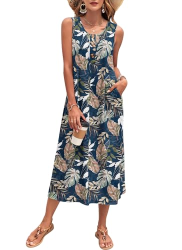 MISFAY Women's Summer Dress Sleeveless Casual Beach Long A Line Sun Dress with Pockets