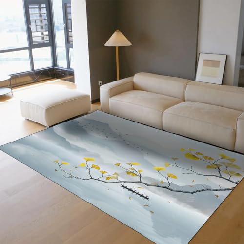 Tapis de salon oriental ginkgo et oiseaux lavable 180x270cm - 3