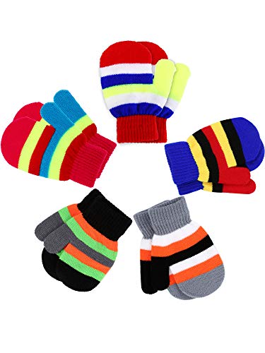 Boao 5 Pairs Stretch Full Finger Mittens Knitted Gloves Winter Warm Kid Gloves for Baby Boys and Girls Supplies (Color Set 6, 1-4 Years Size)