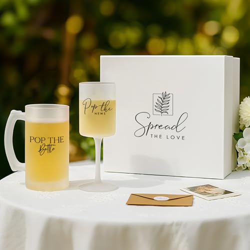 Image of AW BRIDAL Engagement Gifts for Couples 2026, Frosted Glass Champagne Flute and Beer Mug Set, Newly Engaged Gift for Her & Him, Bride and Groom Toasting Glasses for Wedding, Anniversary, Bridal Shower