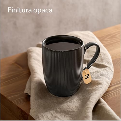 Cosumy Tazze da Caffe - 6 Tazzine Café Moderne Nero per Macchina Caffè - Strisce Unico - Ceramica Matte - Maniglia Sicura - Microonde & Lavabile in Lavastoviglie - immagine 4