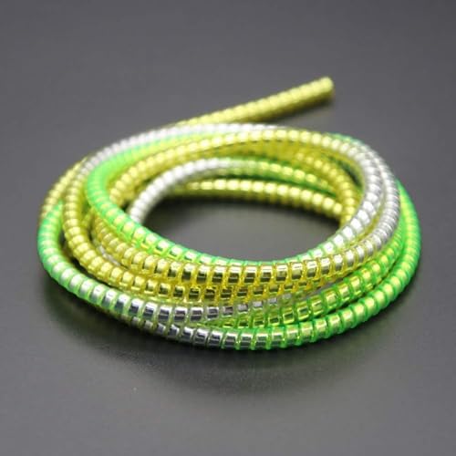 Image of Metallic Finish Cable Spiral Protector /Wire Repair /Pet Cord Protector /Headphone Saver, 1.5 Meters (2 Pcs), Cable Wrap /Cover for Mac Charging Cable, USB Tube, Earphone (Silver-Green-Yellow)