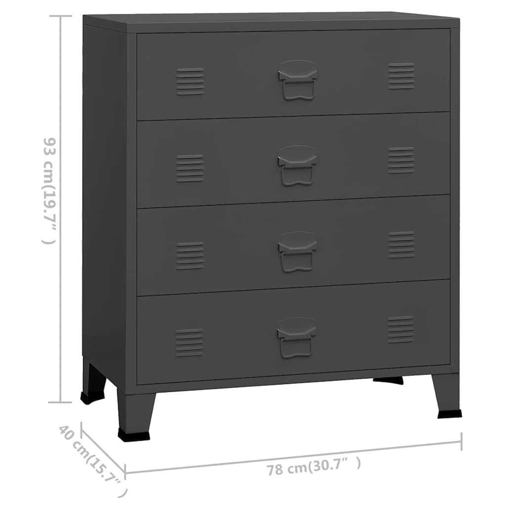 vidaXL Cassettiera Industriale Antracite 78x40x93 cm in Metallo