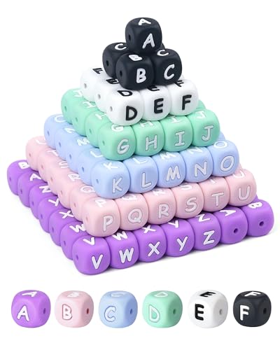 156Pcs FIVEIZERO Colorful Silicone Letter Beads 12mm A-Z Alphabet Beads Square Bead for Bracelets and Keychains Large Letter Bead for Necklaces and Lanyards Making