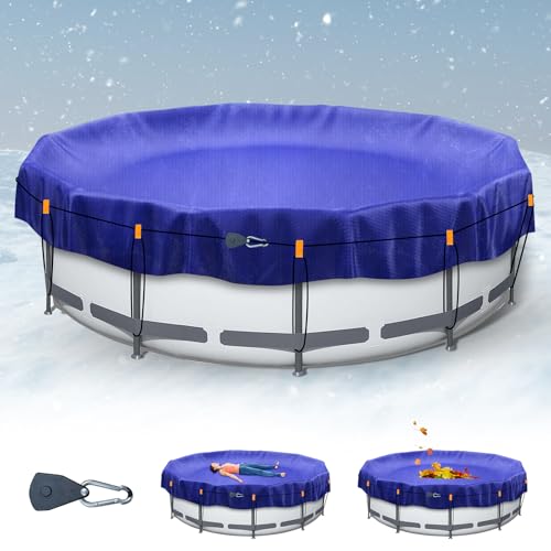 12ft Pool Covers for Above Ground Pools Royal Blue Round Winter Pool Cover Mesh Pool Tarp Keeps Out Debris Cold and Uv Resistant Rope & Cable Included