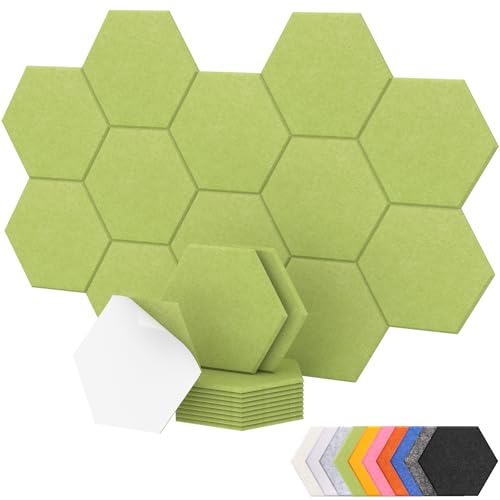 Image of 12 Pack High Density Hexagon Acoustic Panels, TONOR 12 inchx 10 inchx 0.4 inch Soundproof Wall Panels, Sound Absorbing Panels for Interior Wall Decor, Peel and Stick Modern for Studio, Office, Home, Green