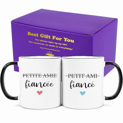Ensemble cadeau de tasse à café pour petit ami et petite amie, cadeau de fiançailles pour les couples nouvellement fiancés, lui, elle, elle, Mr Mme...