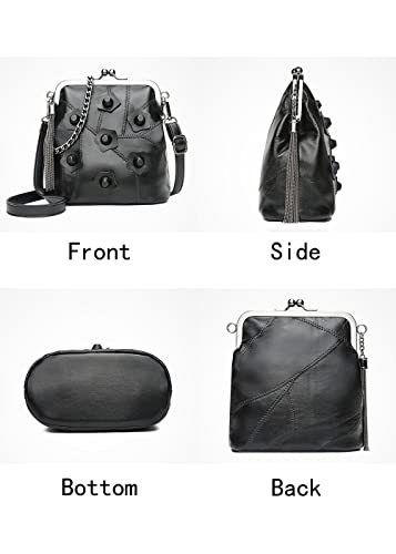Women Rivet Purses Satchel Kiss-lock Vintage Chain Shoulder Bag Clutch Wallet Handbag with Tassel Pendant2