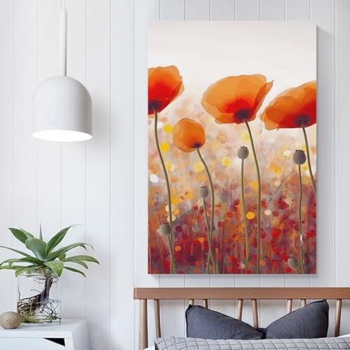 Tableau moderne coquelicot rouge grand format impression toile salon