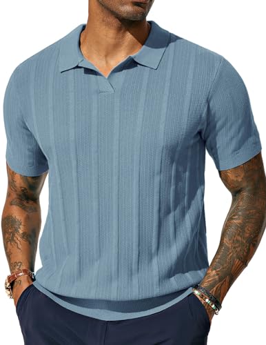 Reviews de Brunella - los preferidos. 26 PJ PAUL JONES - Polo de golf para hombre con textura y cuello en V, gris, azul , XX-Large