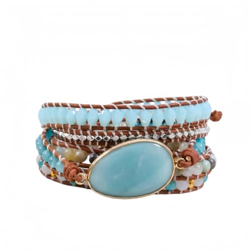 Image of YGLINE Boho Handmade Wrap Leather Tube Crystal Stone Bracelet for Women