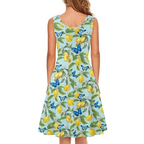 Image of Women Stylish Tank Dresses Sleeveless Round Neck Midi Casual Dress with Pocket for Summer