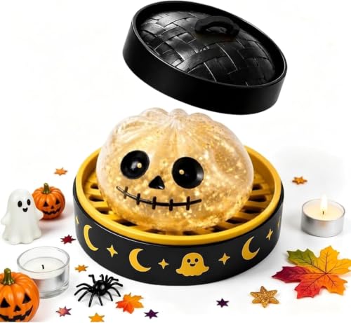 Halloween Spooky Glitter Dumpling Squishies Toy Ghost Bao Bun Squishes (Yellow)