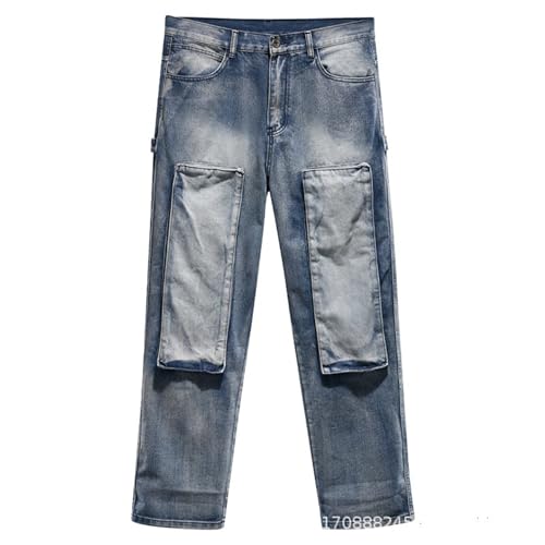 Baggy Jeans for Men Cargo Wide Leg Blue Loose Fit Denim Pants Hip Hop Streetwear Multi Pocket Style2