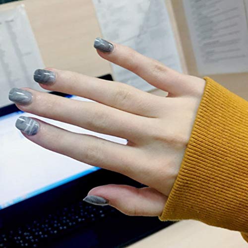 Zehory Glossy Fake Nails Marble Short Square Press on Nails Artificial Full Cover Ballerina False Nails for Women and Girls (24Pcs) (Gray)