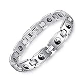 Mens Fashion Stainless Steel Link Bracelet Black Stone Religious Bagua Balance Yin Yang Tai Chi Symbol