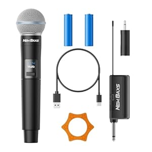 Rechargeable Wireless Microphones, 150FT Cordless Handheld Dynamic Karaoke Wireless Mics,1/4” Output for Karaoke, Meeting, Wedding,Singing, Church