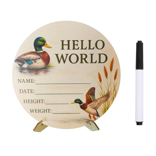 Baby Announcement Sign Mallard Duck Baby Stuff 5.9 Inch Wooden Name Signs for Nursery Mallard Duck Decor Hunting Theme Boy Welcome Newborn Arrival To World Hunting Nursery Decor Newborn Sign