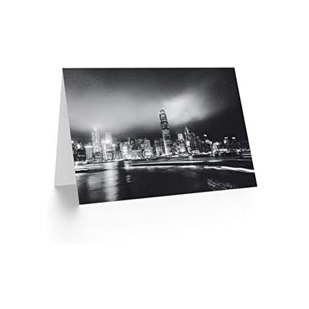 Wee Blue Coo Blue Wee Coo Hong Kong Skyline Night Photography Blank Greetings Card