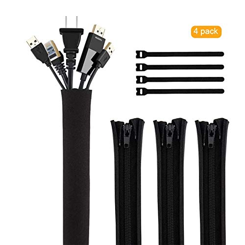 CableCreation Cable Management Sleeve,4Pack Cord Management Sleeves with Zipper and Bundling Ties for TV/Computer/Home Entertainment Cable Wrap Cover Organizer (19-20 Inch/Black) 2 41if