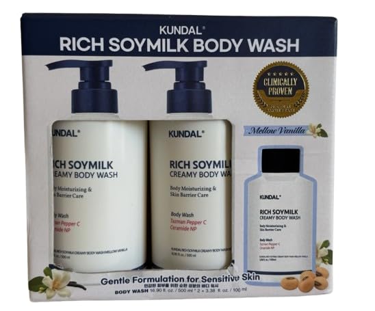 Mellow Vanilla KUNDAL Rich SoyMilk Body wash 2 x 16.9oz + 1 x 3.38oz