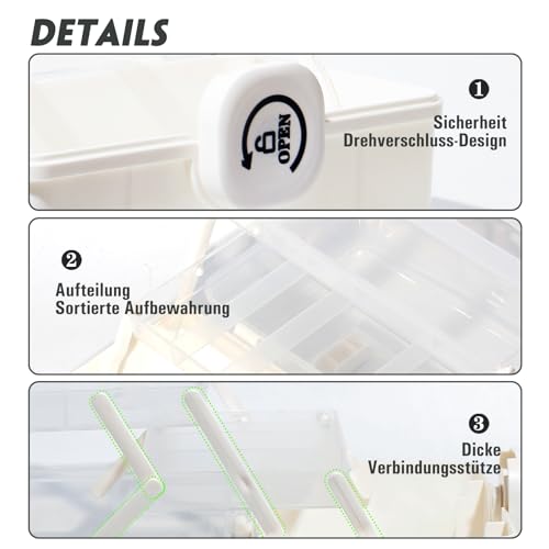SYLANDO 27,5cm Aufbewahrungsbox mit fächern, Sortierboxen, Nähkasten, Bastelkoffer leer, Medicine Organizer Box, Angelkoffer, Aufbewahrung for Kleinteile, Haargummi (Weiß)
