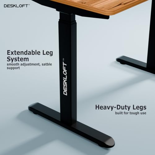Image of Height Adjustable Electric Desk Table | Motorized Sit Stand Workstation with Walnut Wood Grain Desktop | Ergonomic Computer Table for Home Office (Black Frame & Brown Top, 1200 x 600 mm)