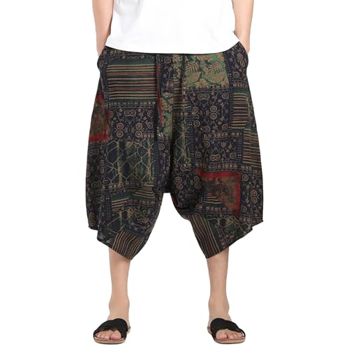 Tripleberly Mens Capri Pants Casual 3/4 Harem Pants with Pockets Baggy Capri Shorts for Men Elastic Waist Drawstring4