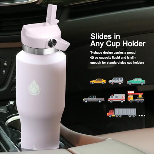 Image of SENDESTAR 40oz Water Bottle Wide Mouth Stainless Steel Vacuum Insulated Double Wall with 2 Straw Lids Fit in Any Car Cup Holder