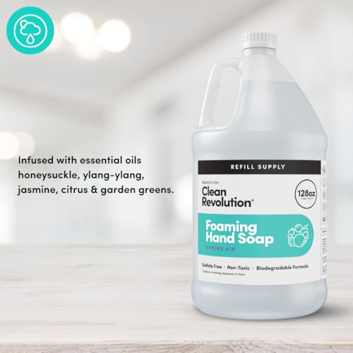 Image of Clean Revolution Foaming Hand Soap Refill with Real Essential Oils, Moisturizing Sulfate-Free Hand Soap, Ready-to-Use Foam Soap Refill for Kitchen & Bathroom (Spring Air, 128oz)