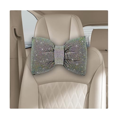 Yourkar Bling Car Seat Neck Pillow, Soft Bling Bowknot Headrest Neck Support Rest Cushion, Neck Relax Head Rest Auto Pillow with Crystal Rhinestone for Women, Car Accessories (Colorful)