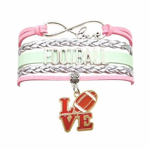 HCChanshi Football Bracelet - Infinity Love Charm Bracelet for Women, Men, Football Lovers, Football Sport Player Fans, Team Themed Jewelry in Bulk (Pink,Silver and Mint Green)