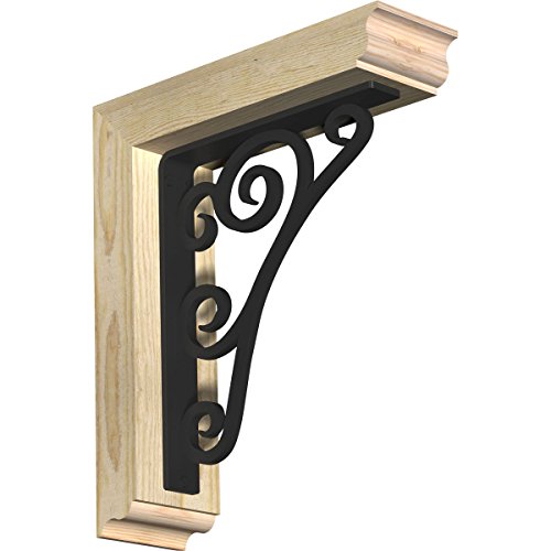 4"W x 14"D x 16"H Tristan Traditional Ironcrest Rough Sawn Bracket, Douglas Fir (1 1/2"W x 10"D x 12"H Iron Bracket)