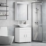 Teenpull Set di mobili da bagno Tulum, 2 pezzi, bianco, con mobiletto sottolavabo e specchio da bagno, 60 x 34 x 63 cm, cassetti salvaspazio, per bagno degli ospiti e della famiglia