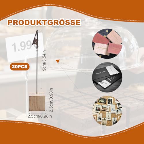 20 Stück Fotohalter mit Klammern, Holz Memo Clip Halter, Memo Clip Halter Ständer, Postkartenhalter, Fotoständer, Fotoaufsteller, Tischkartenhalter für Heimdekoration Büro Party