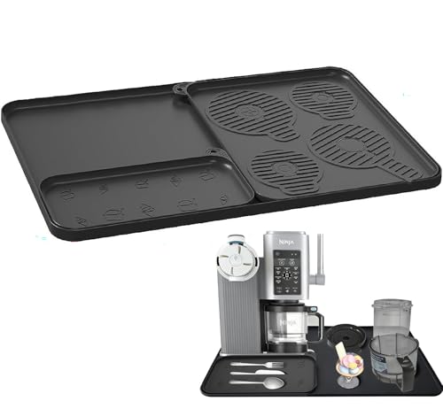 Gleitunterlage für Ninja Creami Eismaschine NC700/500/300 Arbeitsplattenmatte 3 Stück Silikonmatte Set für Ninja Creami Zubehör mit Ablaufrinne Verdicktes Design zur Reduzierung von Vibrationsgeräus