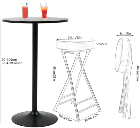 Cushioned Folding Stool for Adults - 25in Backless Height, PU Upholstered High Chair for Indoor/Outdoor Use, Portable Padded Stool for Kitchen, Dining, and Breakfast (Color: White/Black)