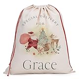 Personalized Christmas Santa Sacks with Kid Name, Custom Large Christmas Canvas Gift Bag with Matching Kid Ornament to add, Customize Family Christmas Bag for Holiday Presents, D3