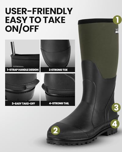 Image of OutdoorMaster Hunting Boots for Men, Waterproof Rubber Neoprene Boots, Anti-slipped Insulated Outdoor Boots