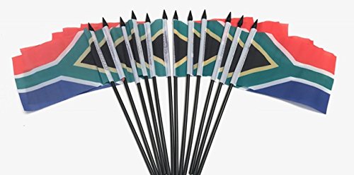 Pack of 12 South Africa 4x6 Mini Flags – Polyester Hand Waving Stick Flags for Desk, Table, Office, Events & Parties (South Africa)
