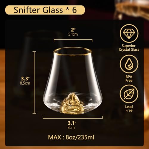 Image of DUJUST Whiskey Glasses Set of 6 (8oz /235ml) with 24K Gold Mountain, Crystal Whiskey Glasses, Old Fashioned Glass for Brandy /Cognac /Bourbon /Tequila, Luxury Gift for Holiday, BPA-Free & Lead-Free