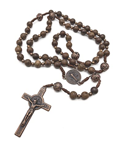 Nazareth Store Sacred St Benedict Wood beads Rosary Solid Wooden Beaded Necklace & Metal Glory Beads Catholic Cross Crucifix2